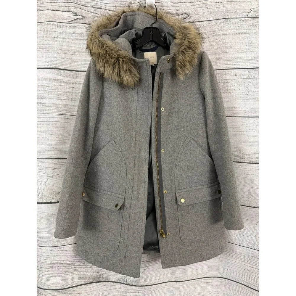 J.Crew Gray Vail Parka Faux Fur Trim Size 2 - Picture 1 of 3